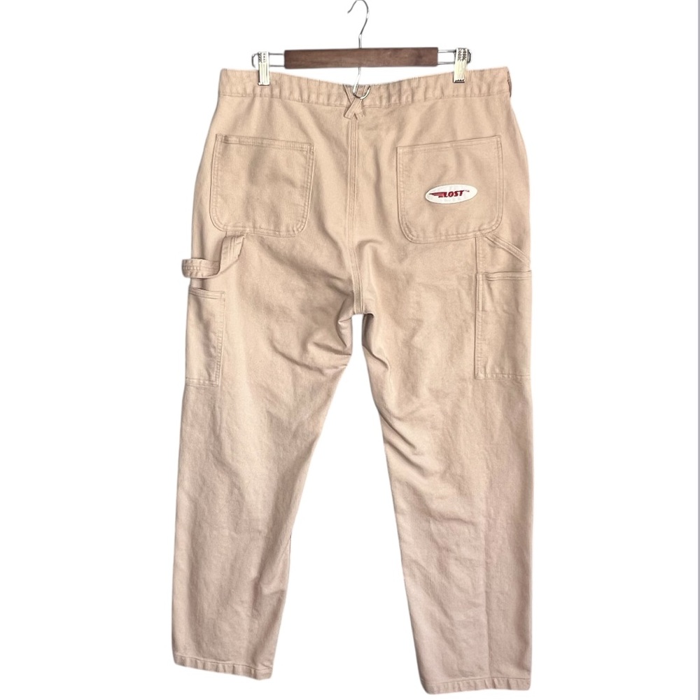 Vintage Lost Pants Mens 34x28 Tan Carpenter Skater Embroidered Patch Cotton Y2k